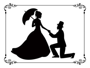retro silhouettes of people in love in a frame