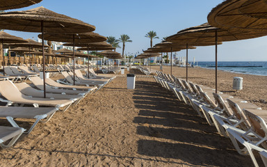 Relaxing deckchairs at a coral reef near Eilat, Israel