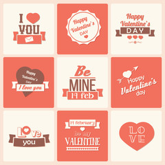 Collection of Valentine's day vintage labels, typographic