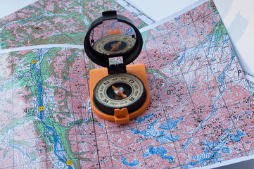 Obraz na płótnie Canvas Compass and map.