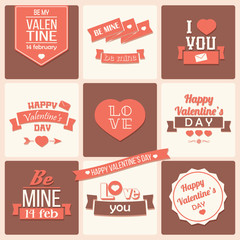 Collection of Valentine's day vintage labels, typographic