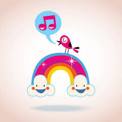 rainbow clouds and singing bird