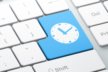 Timeline concept: Clock on computer keyboard background