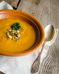 Spicy pumpkin soup with pumpkin seeds