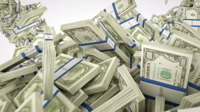 4K Money: dollar cash slow motion scattering on white. Alpha