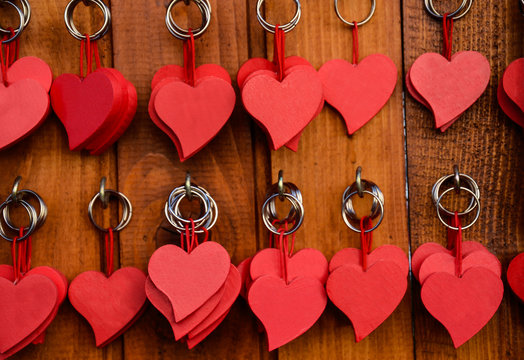 Red Wooden Heart Key Chain