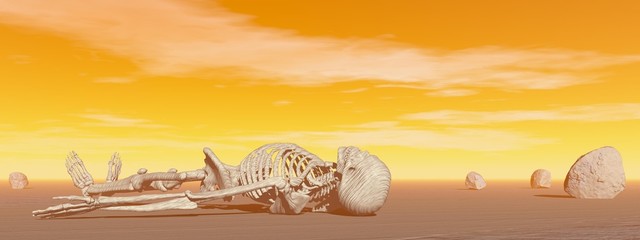 Fototapety  Szkielet na pustyni - renderowanie 3D