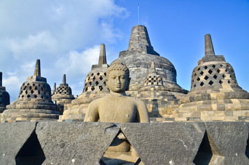 Sunrise Borobudur Temple Stupa in Yogyakarta, Java, Indonesia...