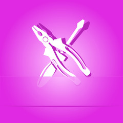 Screwdriver and combination pliers. Paper sticker. Vector illust