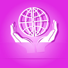 Protection world. Paper sticker. Vector illustration.