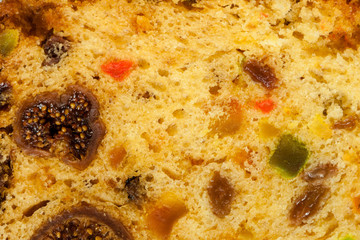 Close up fruit cake stollen as food background
