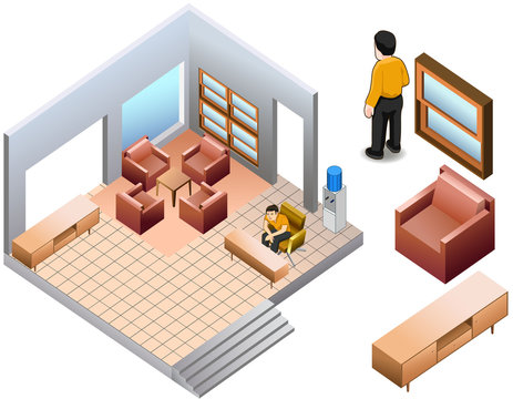 isometric of living home interior