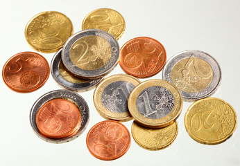 european currency euro coins money on white