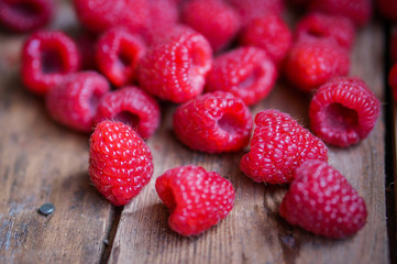 Closeup of fresh picked raspberries