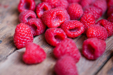 Closeup of fresh picked raspberries
