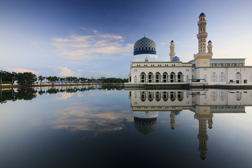 Reflection of Kota Kinabalu mosque at Sabah, Borneo, Malaysia
