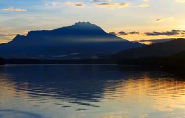 View of mount Kinabalu at sunrise in Sabah, Borneo, Malaysia