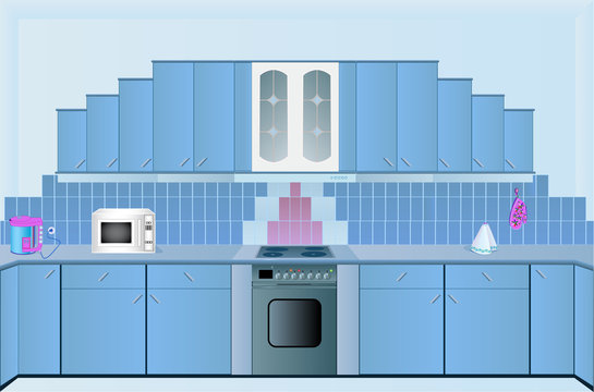 interior of the kitchens of the blue color.