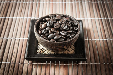 Coffee seed in the wood cup