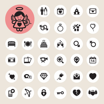 Valentine's day and wedding icons set