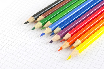 Fototapeta premium Color pencils on the checked paper