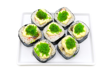 sushi on a plate isolated on white background