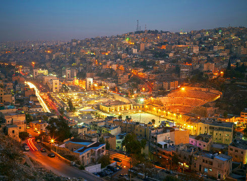Night lights of Amman - capital of Jordan
