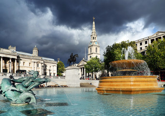 Trafalgar Square in London, Stormy background