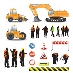 Workers and machines for road construction