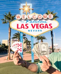 Poster Las Vegas Sign - Pokerkaarten en geld © Mirko Vitali