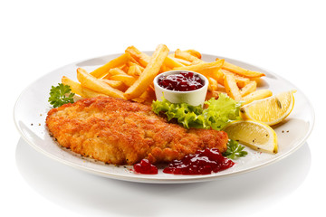 Pork chop, French fries and lingonberry