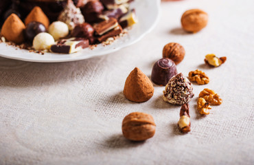 chocolate and walnuts on  table