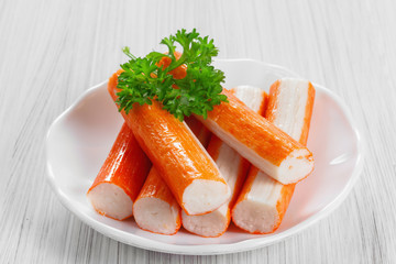 Crab sticks on a platter