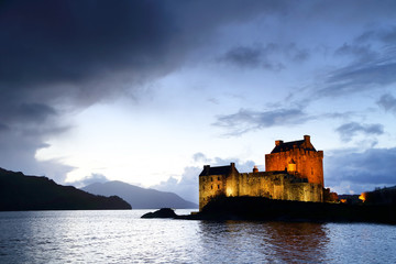 Eilean Donan Castle at dusk, Scotland, United Kingdom