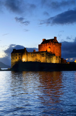 Eilean Donan Castle at dusk, Scotland, United Kingdom