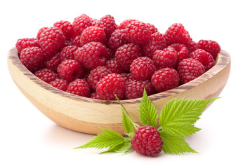 raspberries in wooden bowl