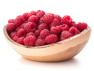 raspberries in wooden bowl