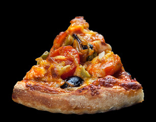 Pizza slice on black