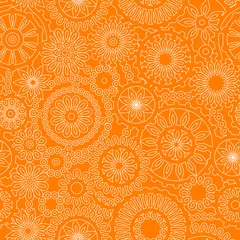 Tapeten Orange Filigranes, nahtloses Blumenmuster in Orange und Weiß, Vektor