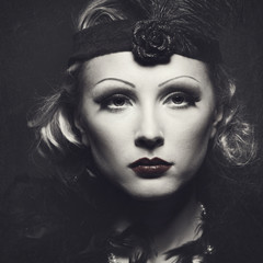 Fototapeta premium Classic retro female portrait with grungy texture for your desig