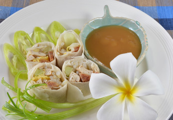 Spring rolls food on dish