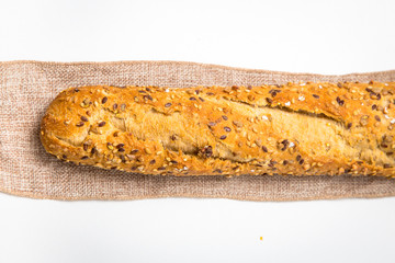 Homemade baguette with seeds and nuts