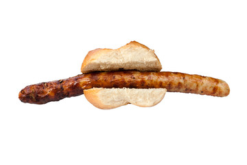 Grilled sausage with bread rol