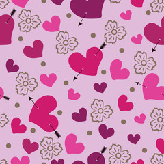 Heart with an arrow and flowers. Seamless pattern or background