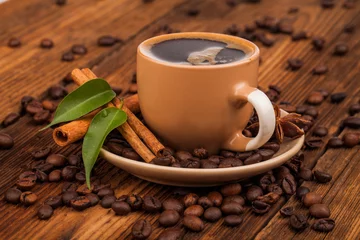 Deurstickers Koffie cup of coffee and beans