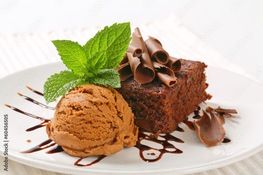 Wall mural Chocolate Chip Brownie with ice cream - Wall murals