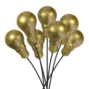 Bouquet of golden light bulbs with golden caps