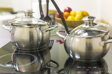 ceramic hob with pans
