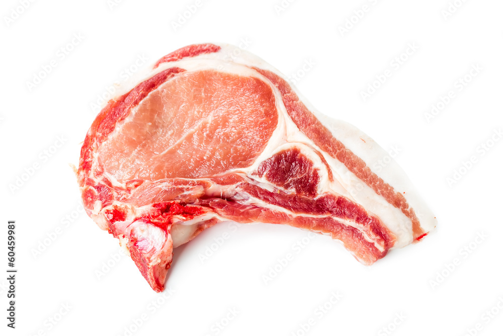 Wall mural raw pork meat isolated on white