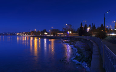 Night city landscape winter Ternopil